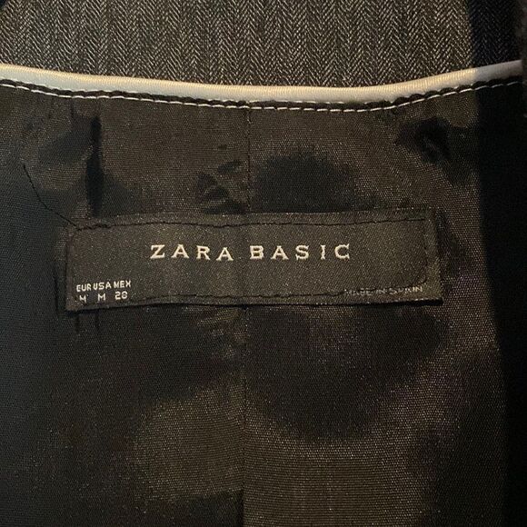 ZARA Basic black fine herringbone button front blazer suit jacket - Picture 4 of 7